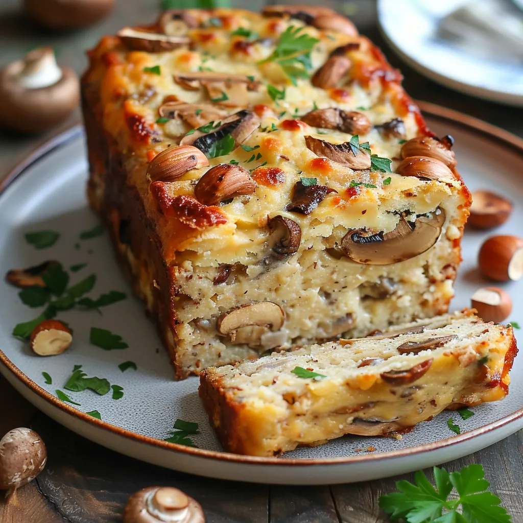Cake gourmand champignons comté noisettes