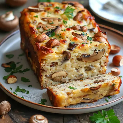 Cake gourmand champignons comté noisettes