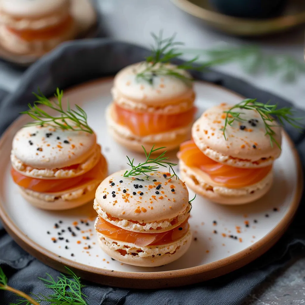macarons garnis de saumon fumé et de crème