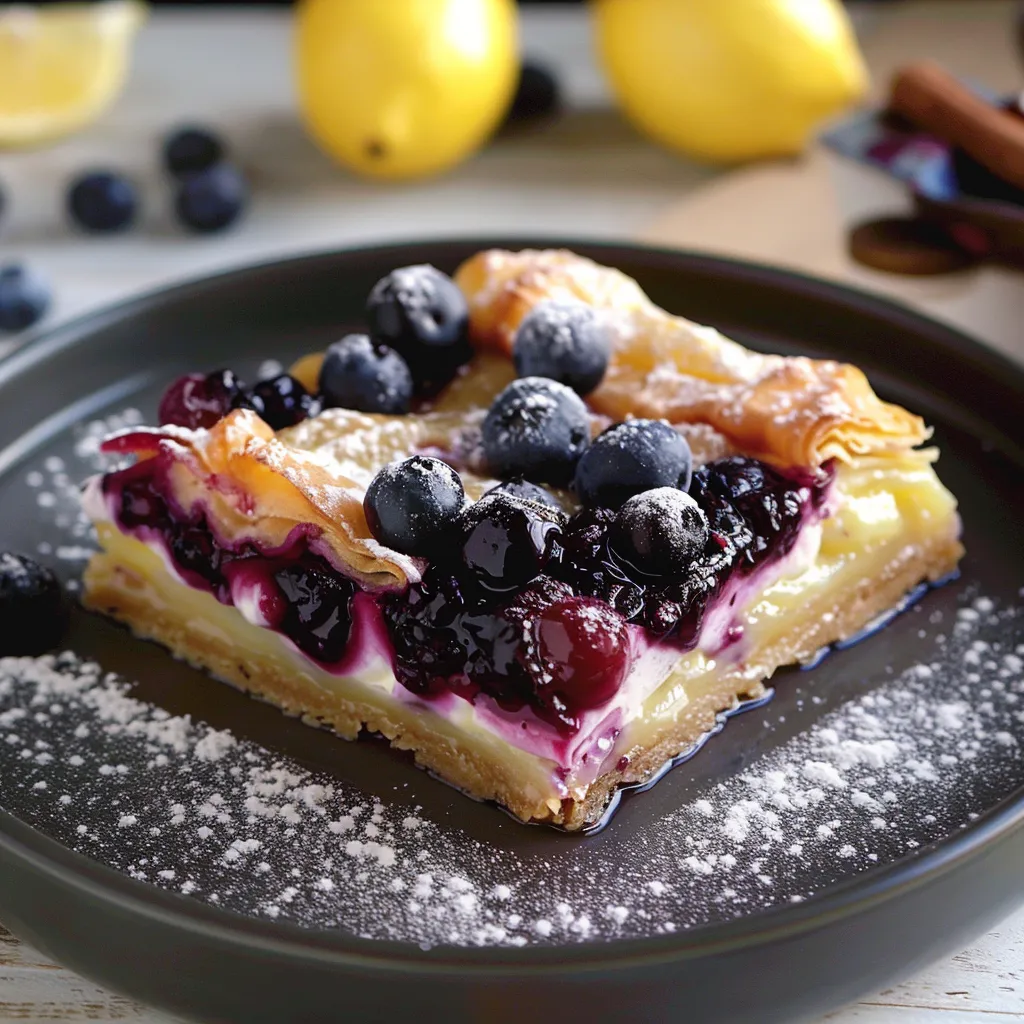Lemonopita moelleuse au citron et myrtilles fraîches