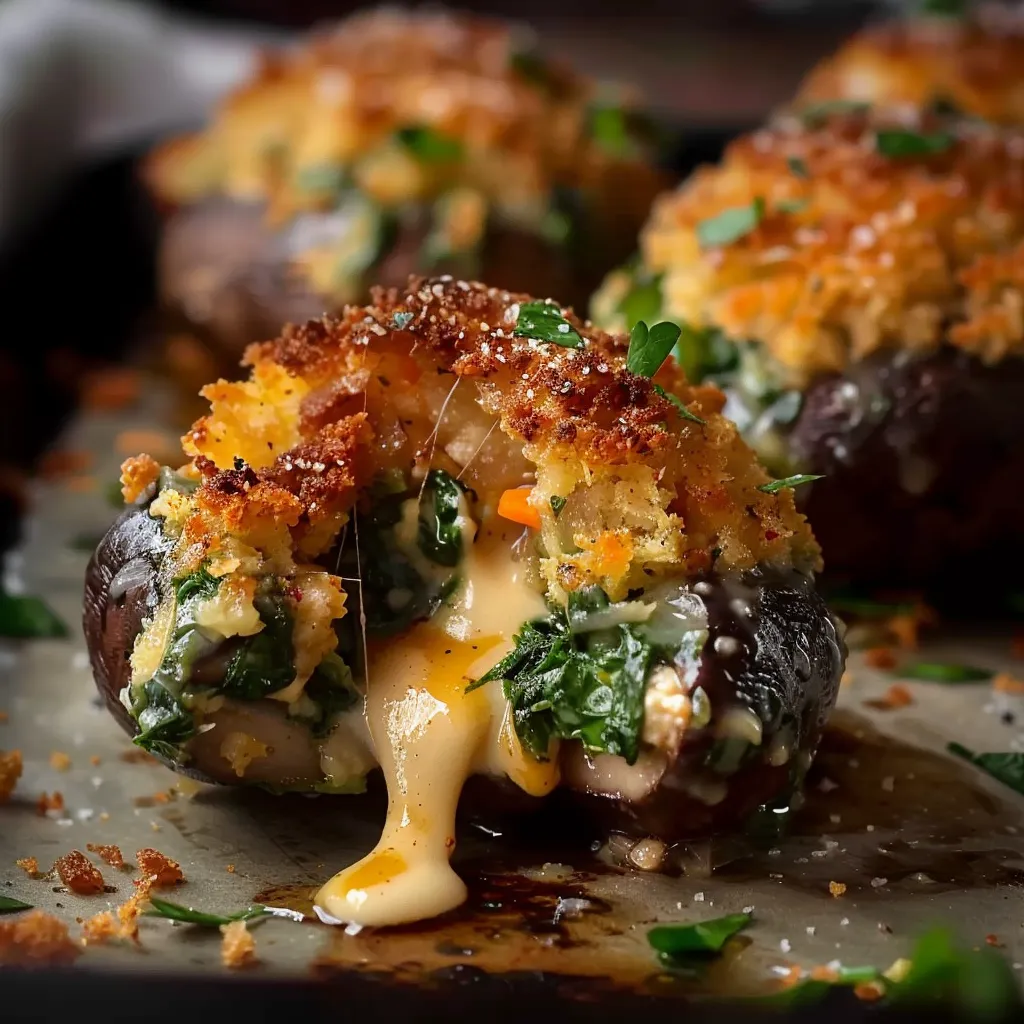 Champignons croustillants farcis au fromage et épinards