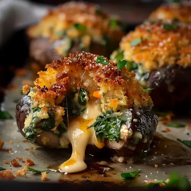 Champignons croustillants farcis au fromage et épinards
