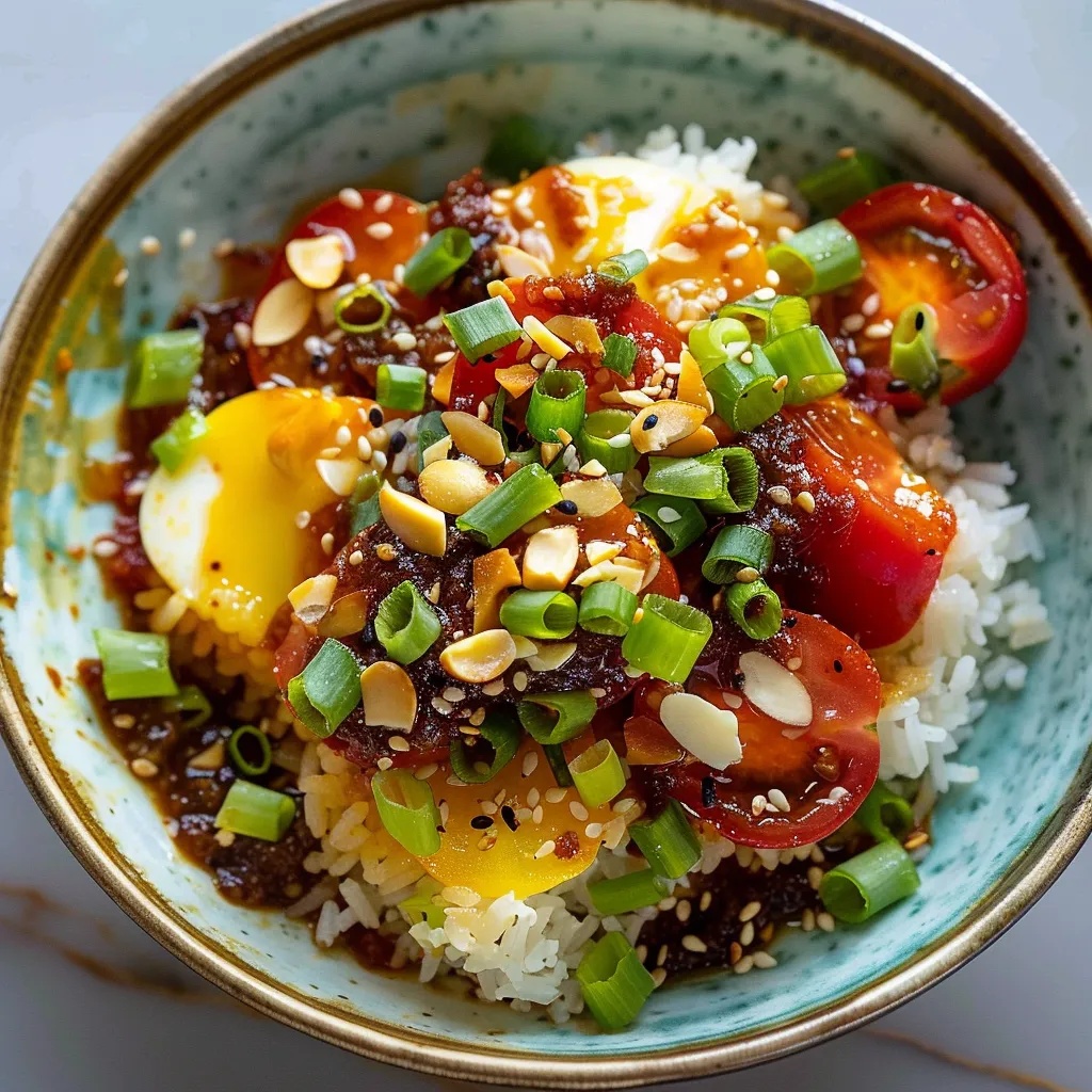 Tomates tamari et riz croustillant maison délicieux