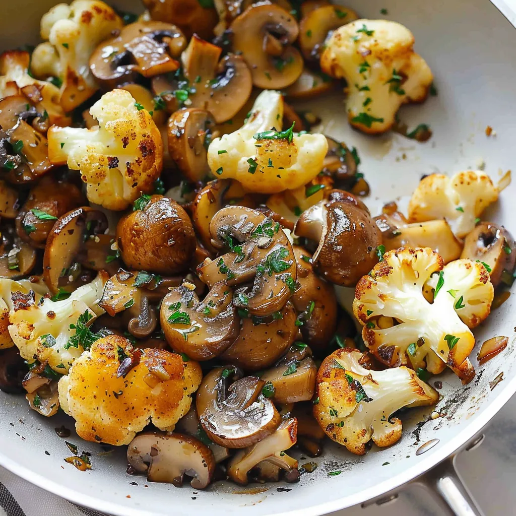 Chou-fleur bien doré avec champignons