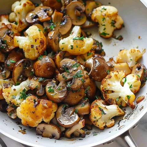 Chou-fleur bien doré avec champignons