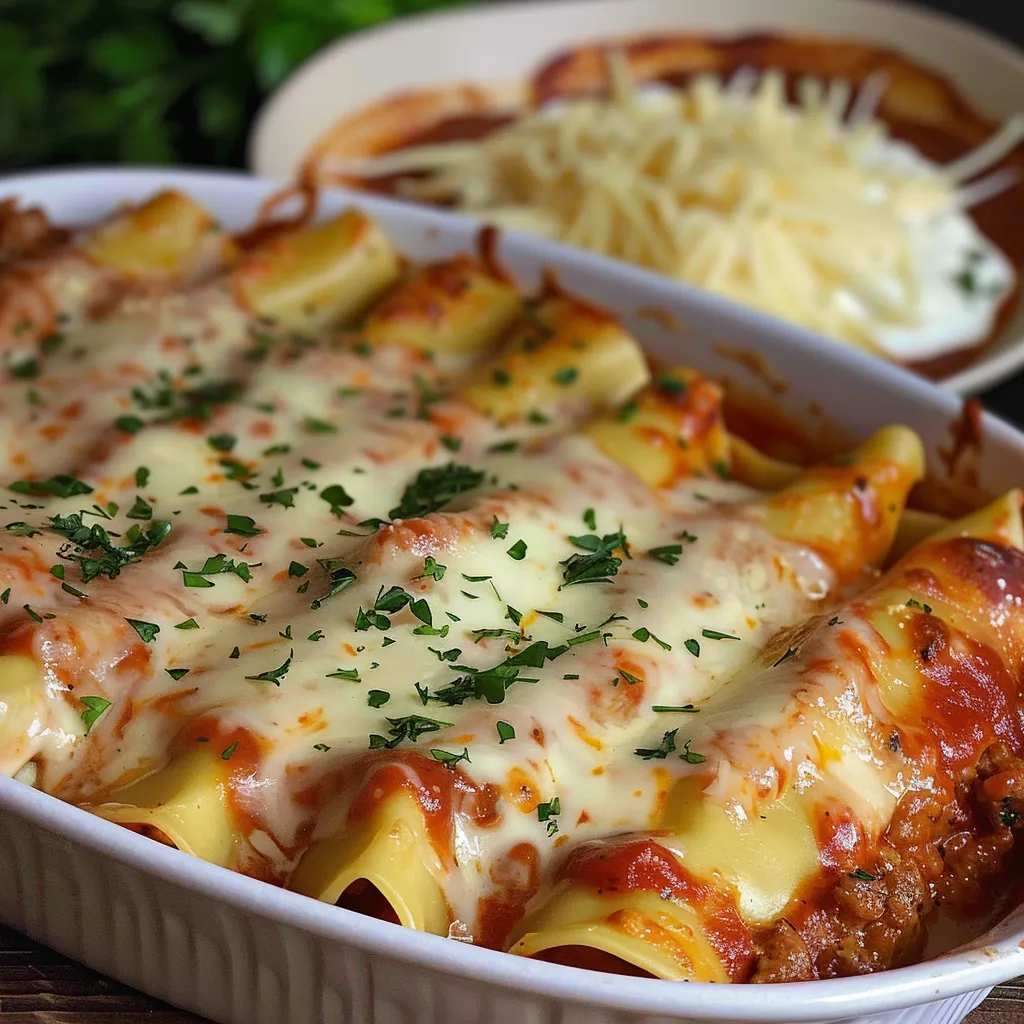 Tubes de cannellonis généreux avec bœuf et sauce mozzarella gratinée