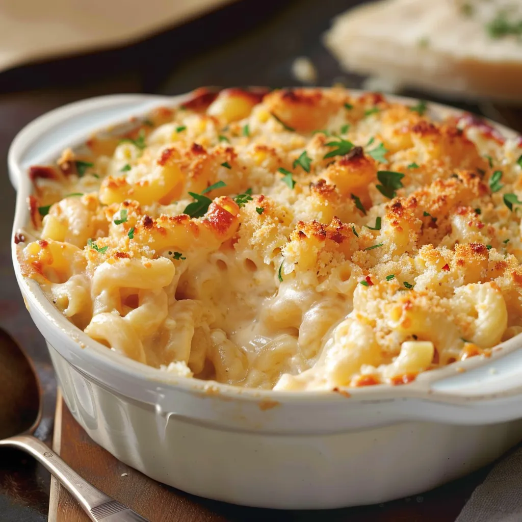 Gratin de macaronis nappé d'une sauce au fromage fondue et dorée