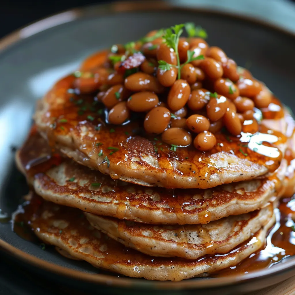 Galettes de sarrasin et fèves au lard sur assiette