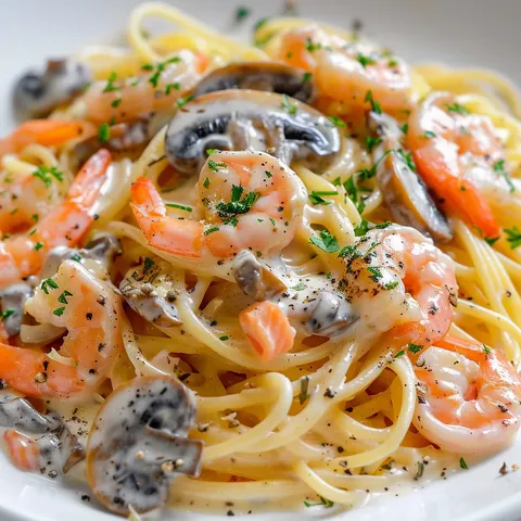Crémeuses pâtes crevettes saumon