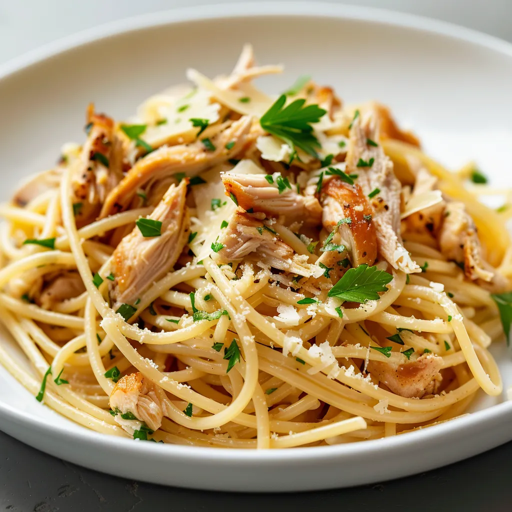 Plat de spaghettis au poulet rôti