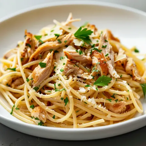 Plat de spaghettis au poulet rôti