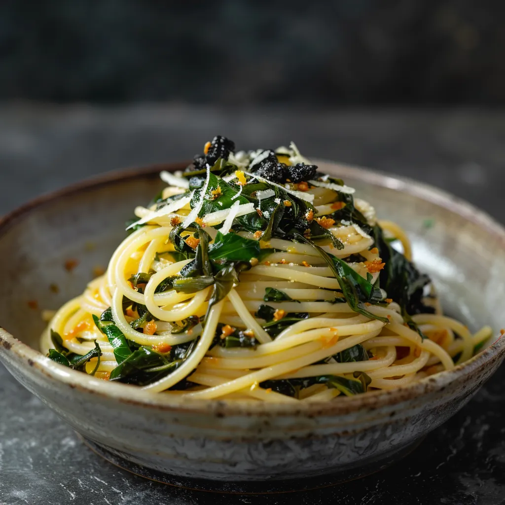 Blettes et spaghettis avec truffe