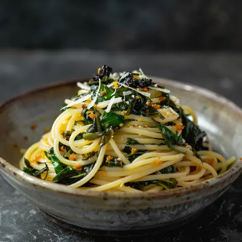 Blettes et spaghettis avec truffe