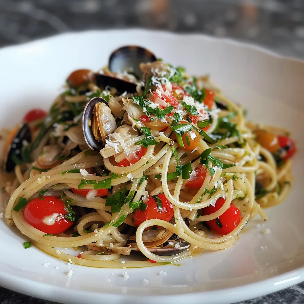 Pâtes aux palourdes et légumes