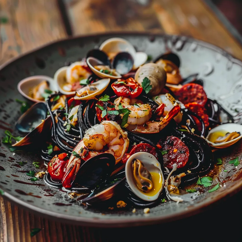 Spaghettis noirs saveurs marines