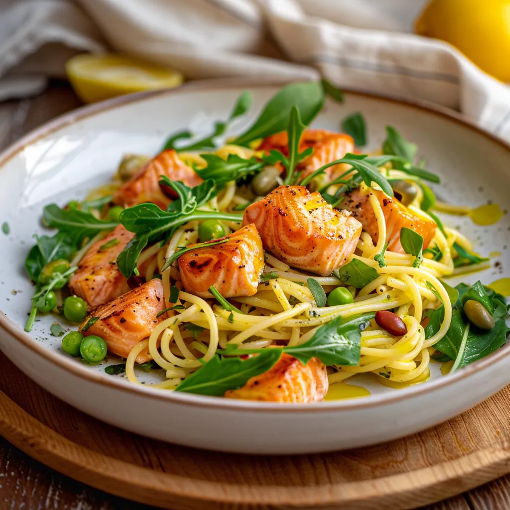 Saumon fèves spaghettis frais