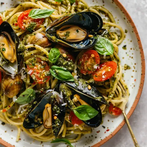 Coquillages et basilic savoureux