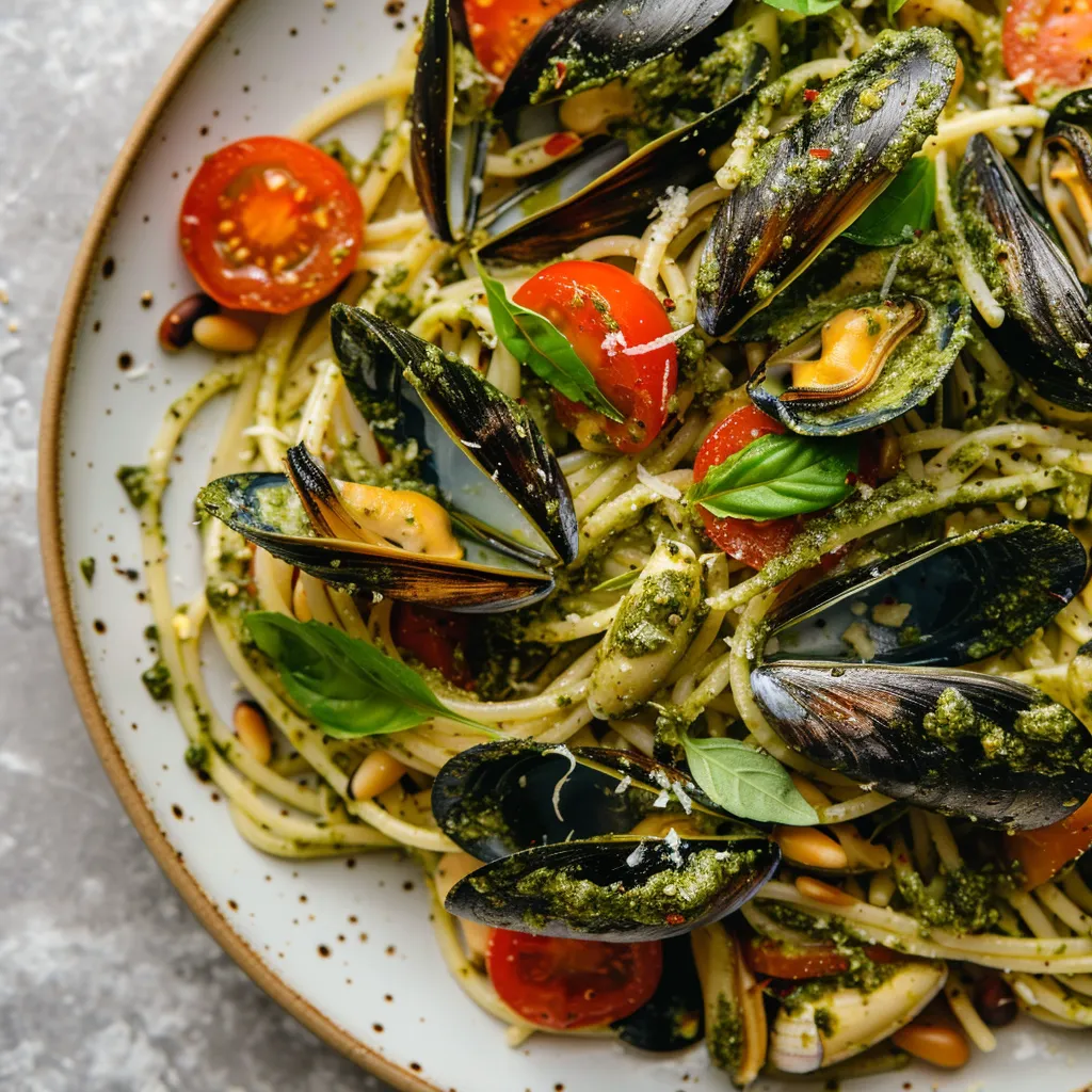 Réalisez des spaghettis avec coquillages et pesto