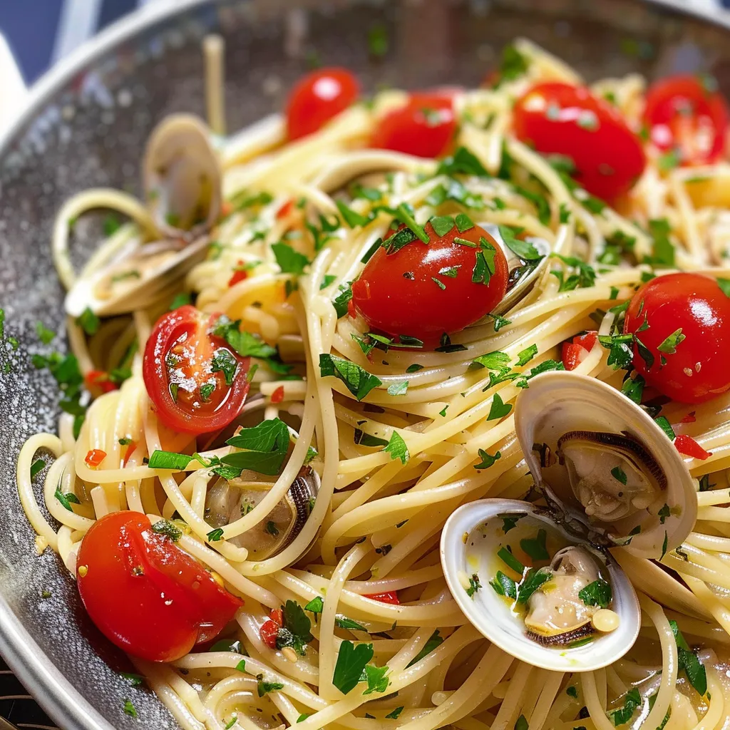 Spaghettis aux couteaux ail et persil