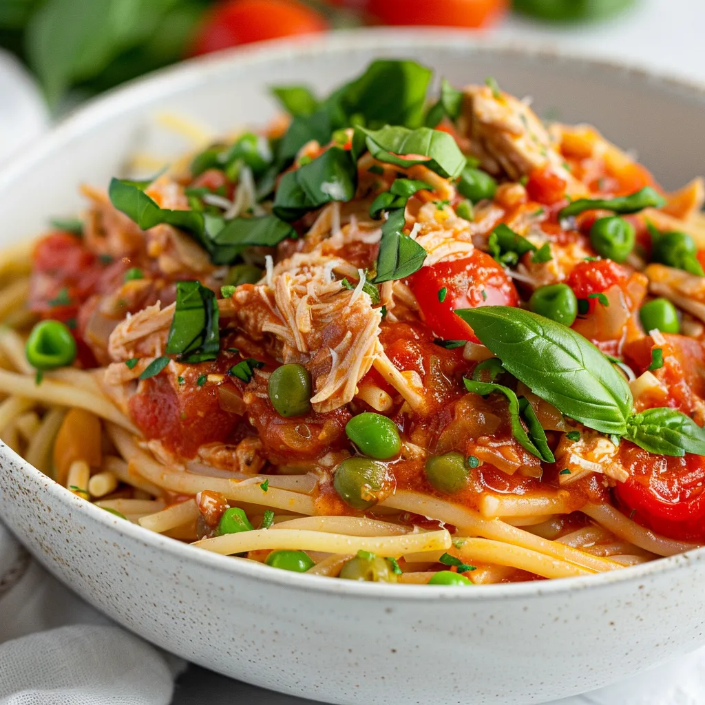 Un bon plat de spaghetti au thon à partager