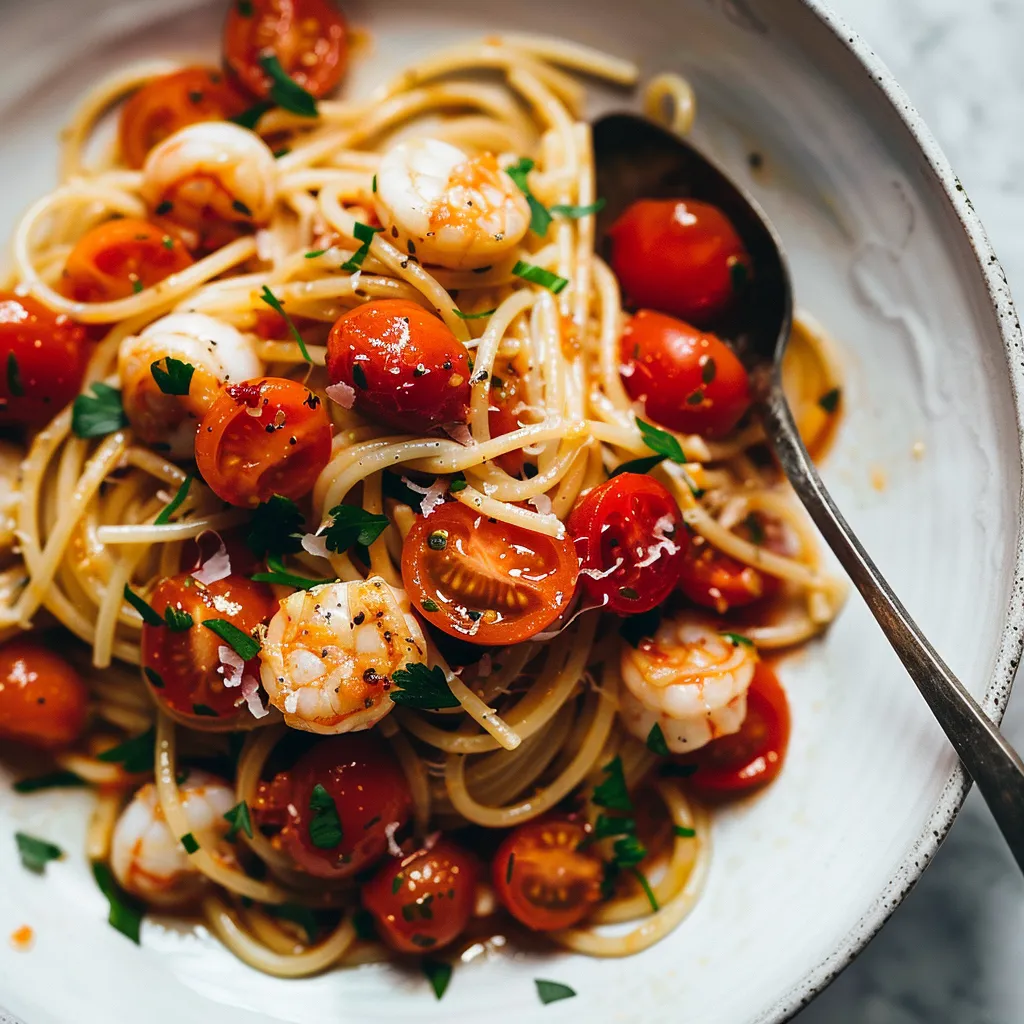 Spaghettis aux langoustines gourmands et parfumés aux tomates confites