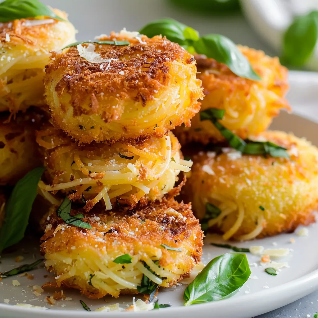 Pommes croquantes de spaghettis au basilic