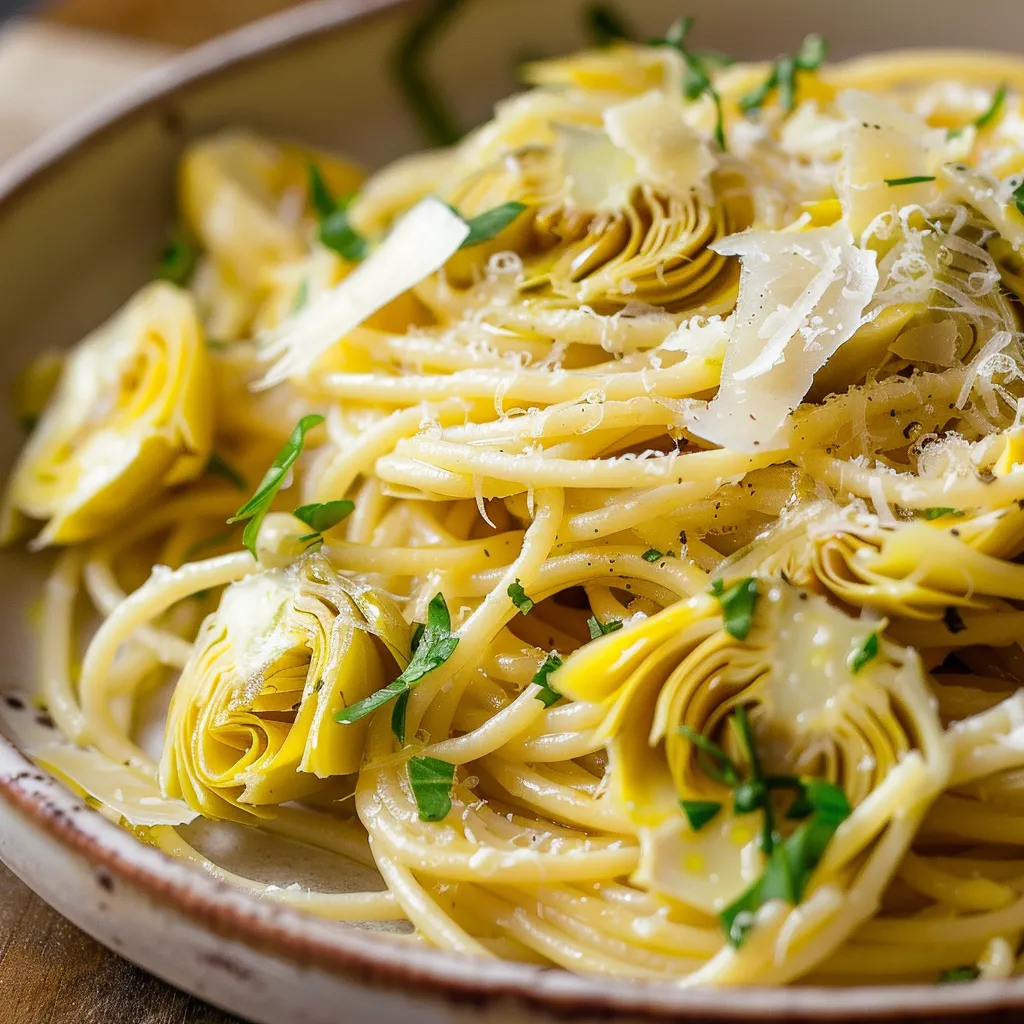 Spaghettis gourmands aux artichauts et roquette