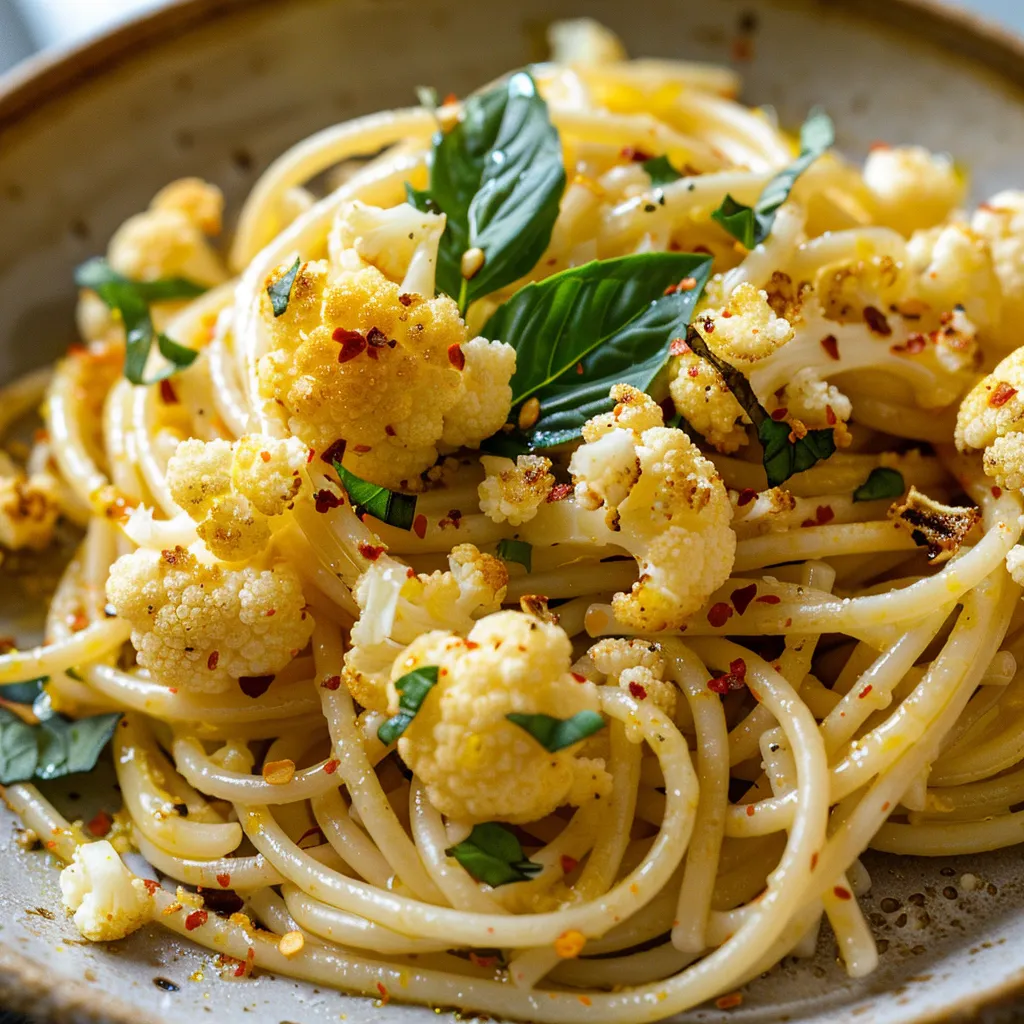 Chou-fleur sauté ail spaghettis