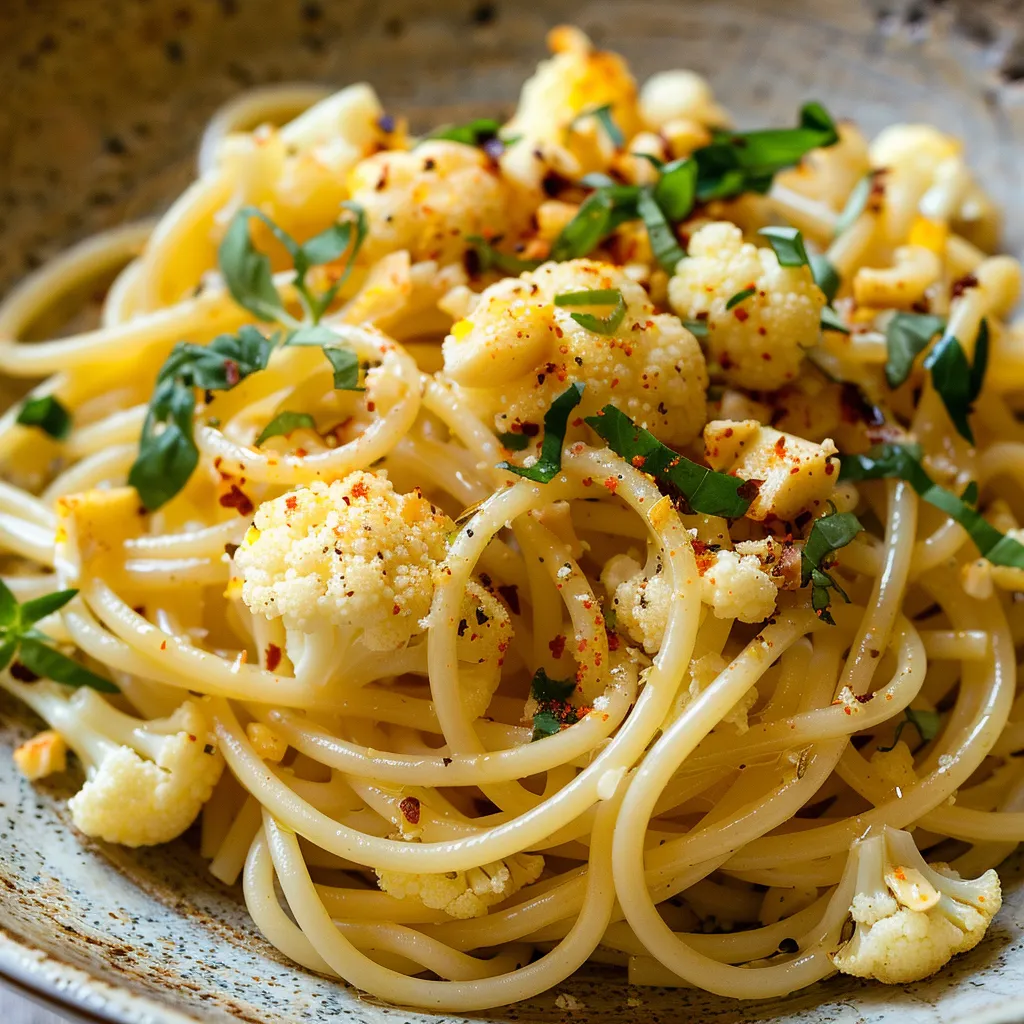 Spaghettis chou-fleur ail sautés