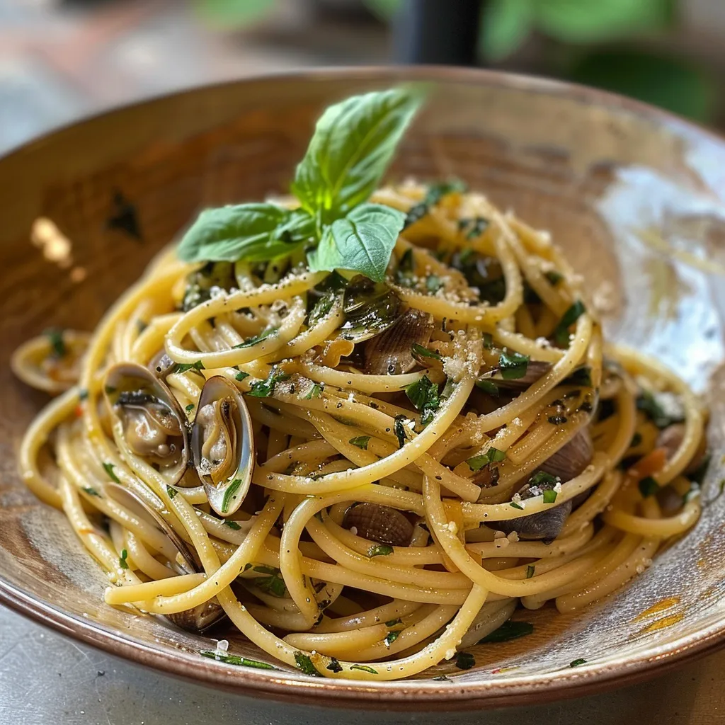 Spaghettis tellines basilic frais