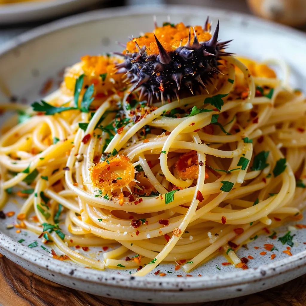 Spaghettis gourmands aux oursins, ambiance méditerranéenne