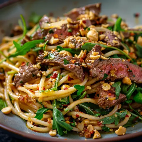 Spaghettis bœuf cacahuètes fondants