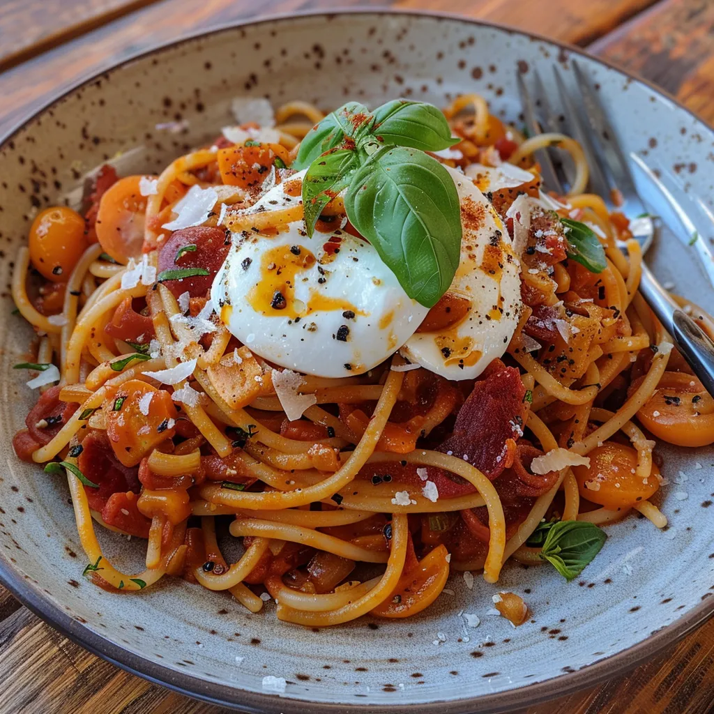 Spaghetti pomodorini et guanciale