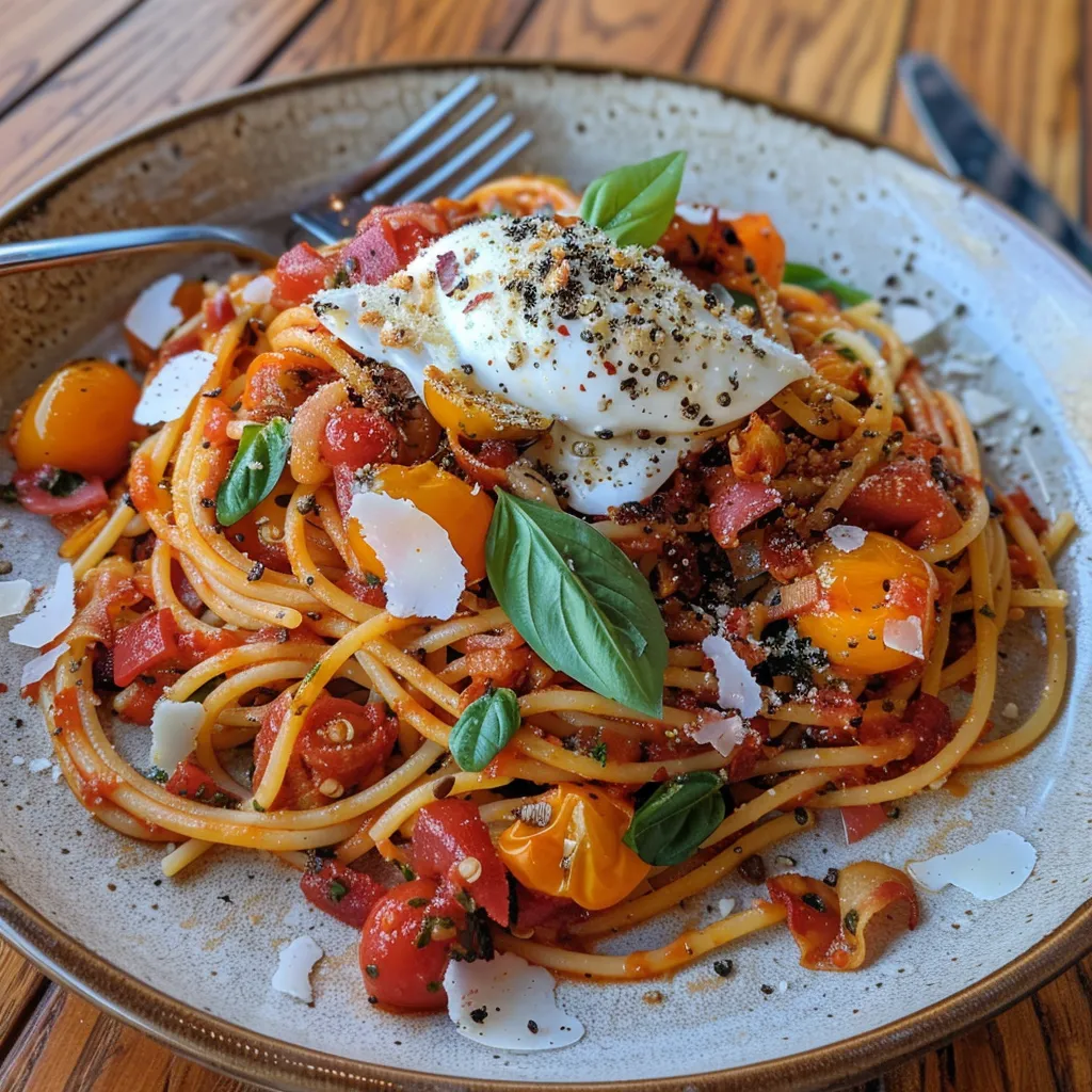 Spaghetti pomodorini guanciale – Trop bon !