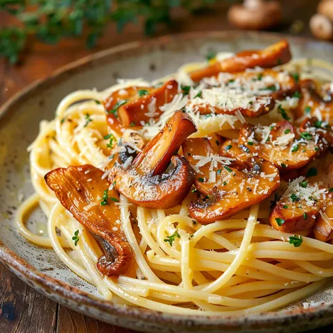 Spaghetti aux chanterelles crémeux avec parmesan