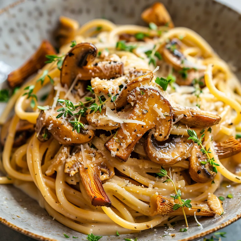 Spaghettis aux chanterelles et sauce crémeuse