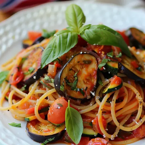 Un plat de spaghettis aux notes méditerranéennes