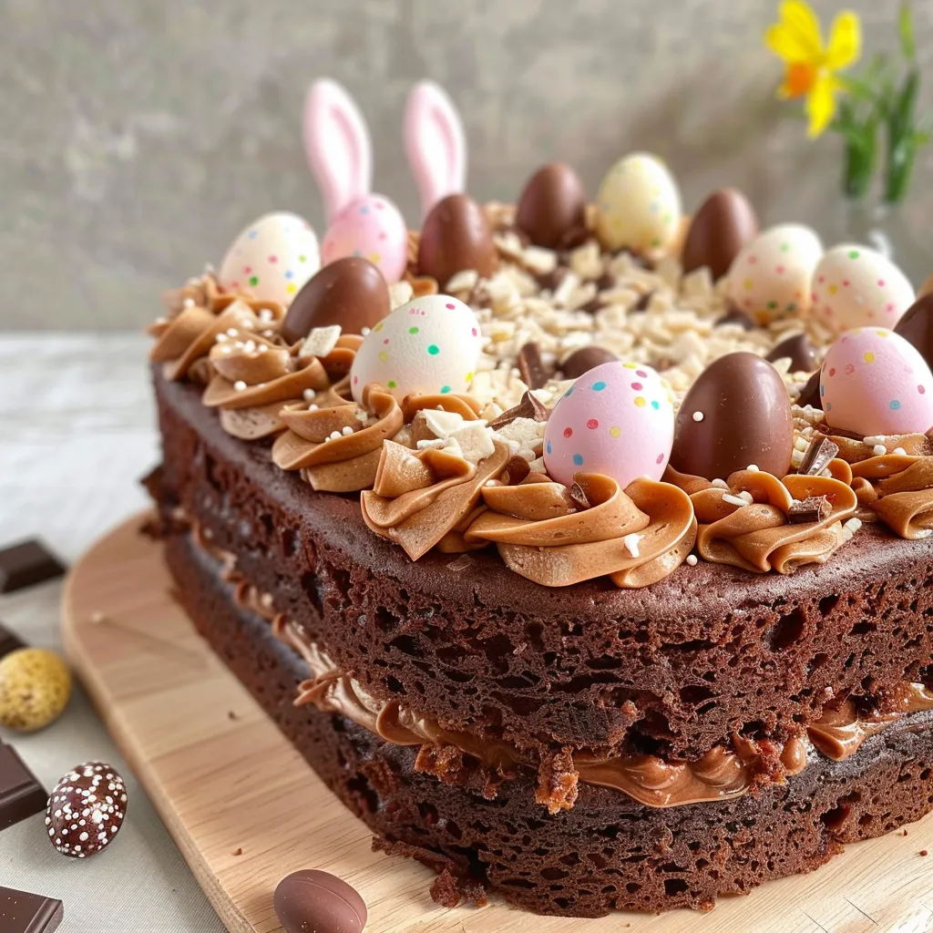 Gâteau tout chocolat avec décos de Pâques
