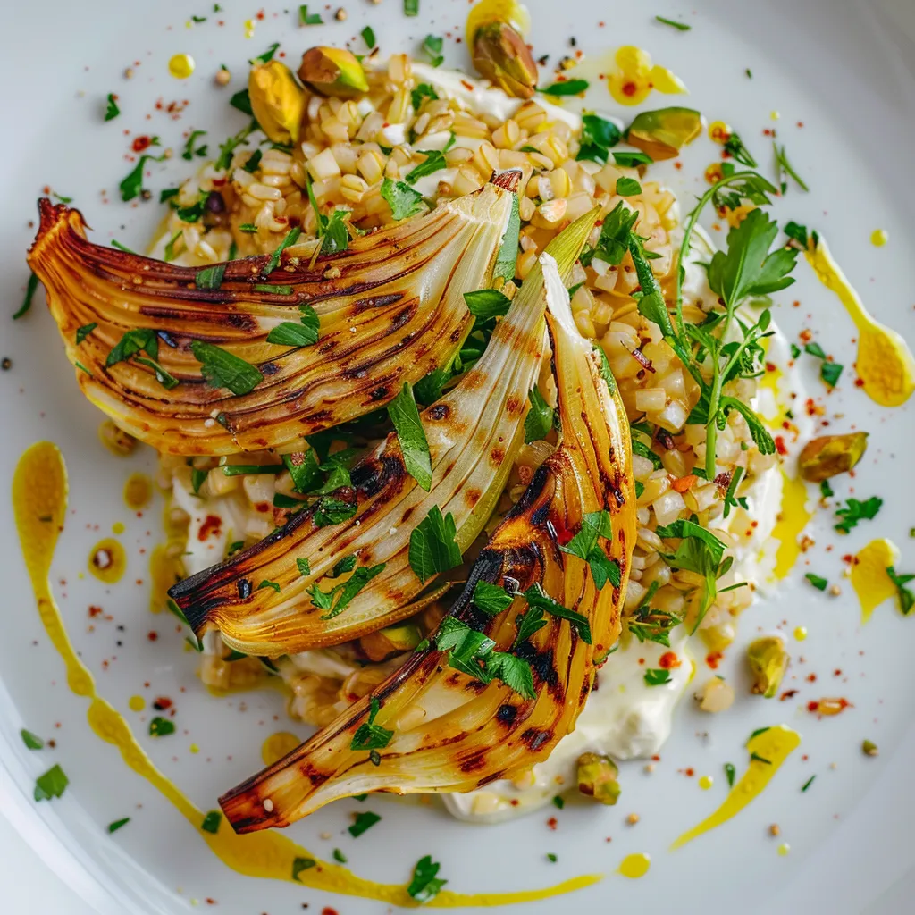 Fenouil doré, sauce tahin et zeste de citron