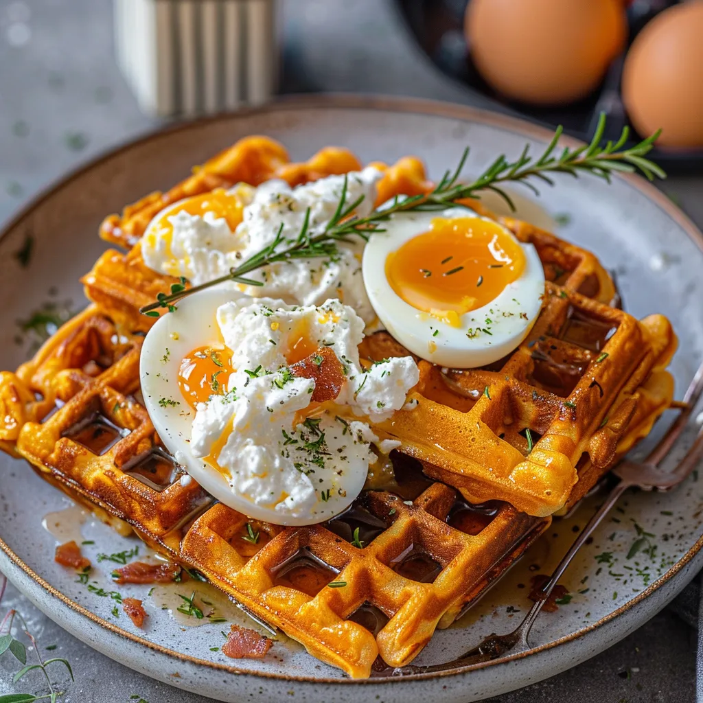 Superbes gaufres aux carottes et chèvre encore fondant