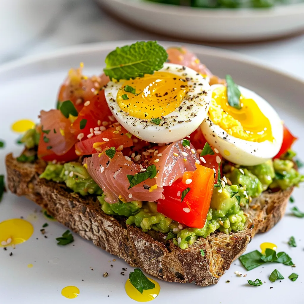 Thon avocat œuf grillé