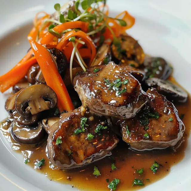 Foies tendres et poêlée champignons