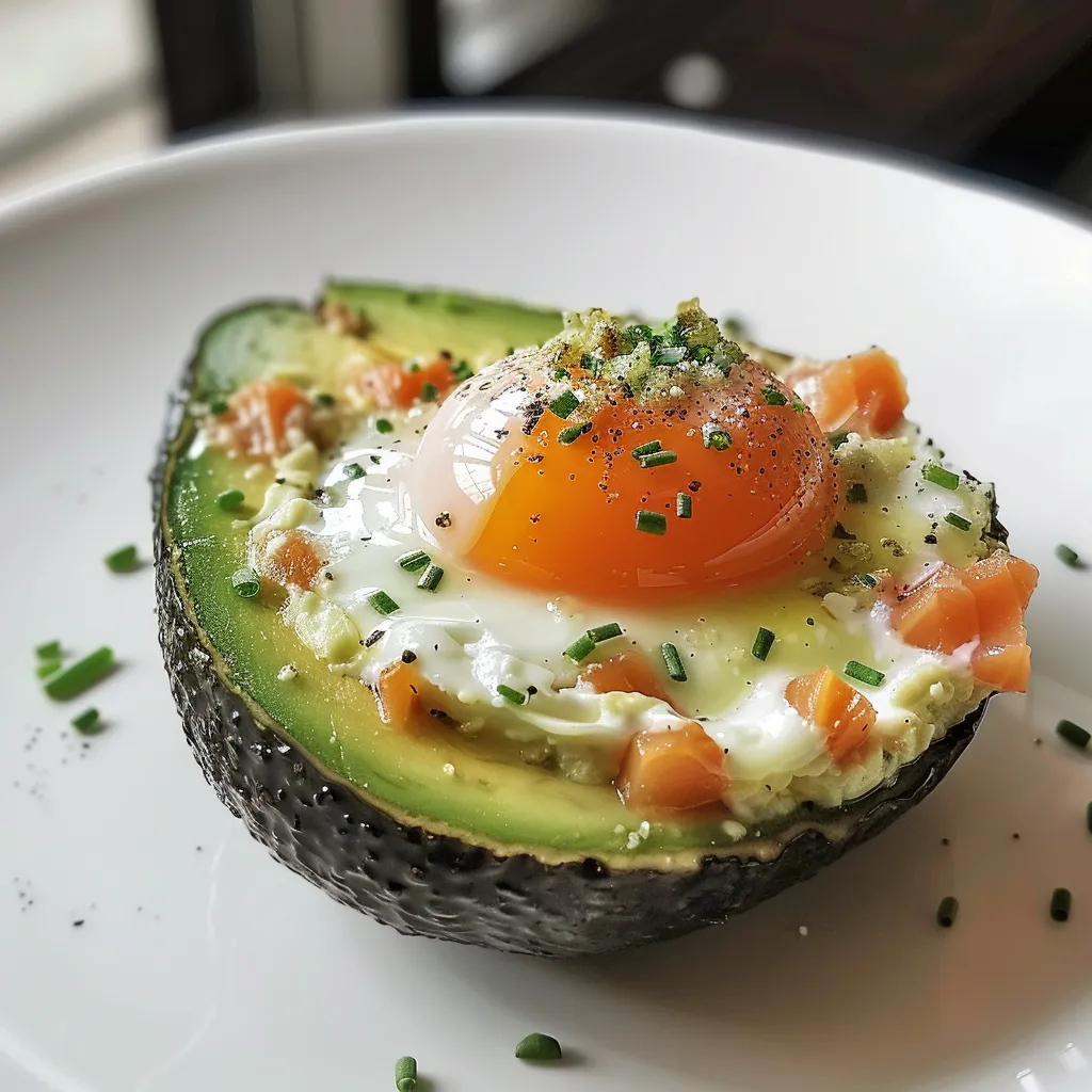 Œufs cuits au four dans avocat et saumon fumé