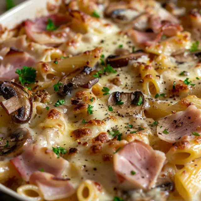 Gratin fondant de pâtes au jambon