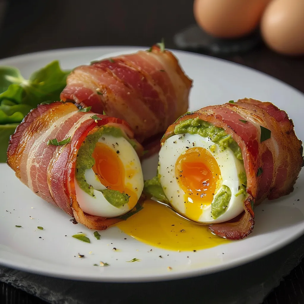 Avocat farci œuf et lard croustillant