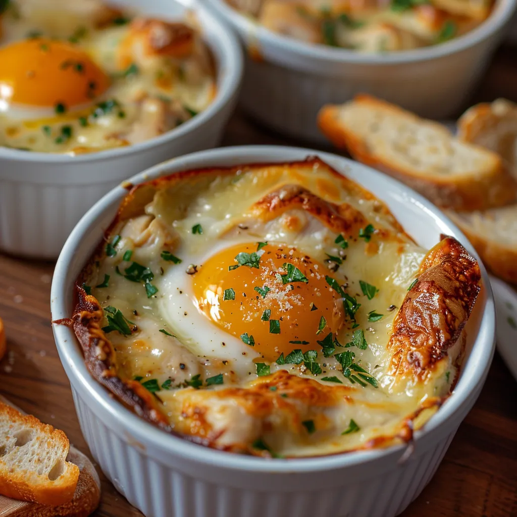 Oeufs cocotte poulet fromage