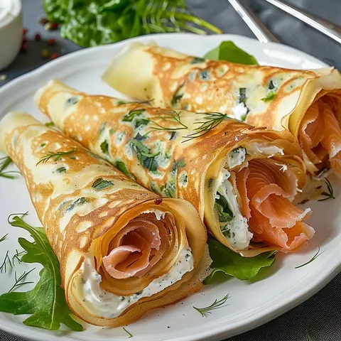 Crêpes roulées saumon et fromage
