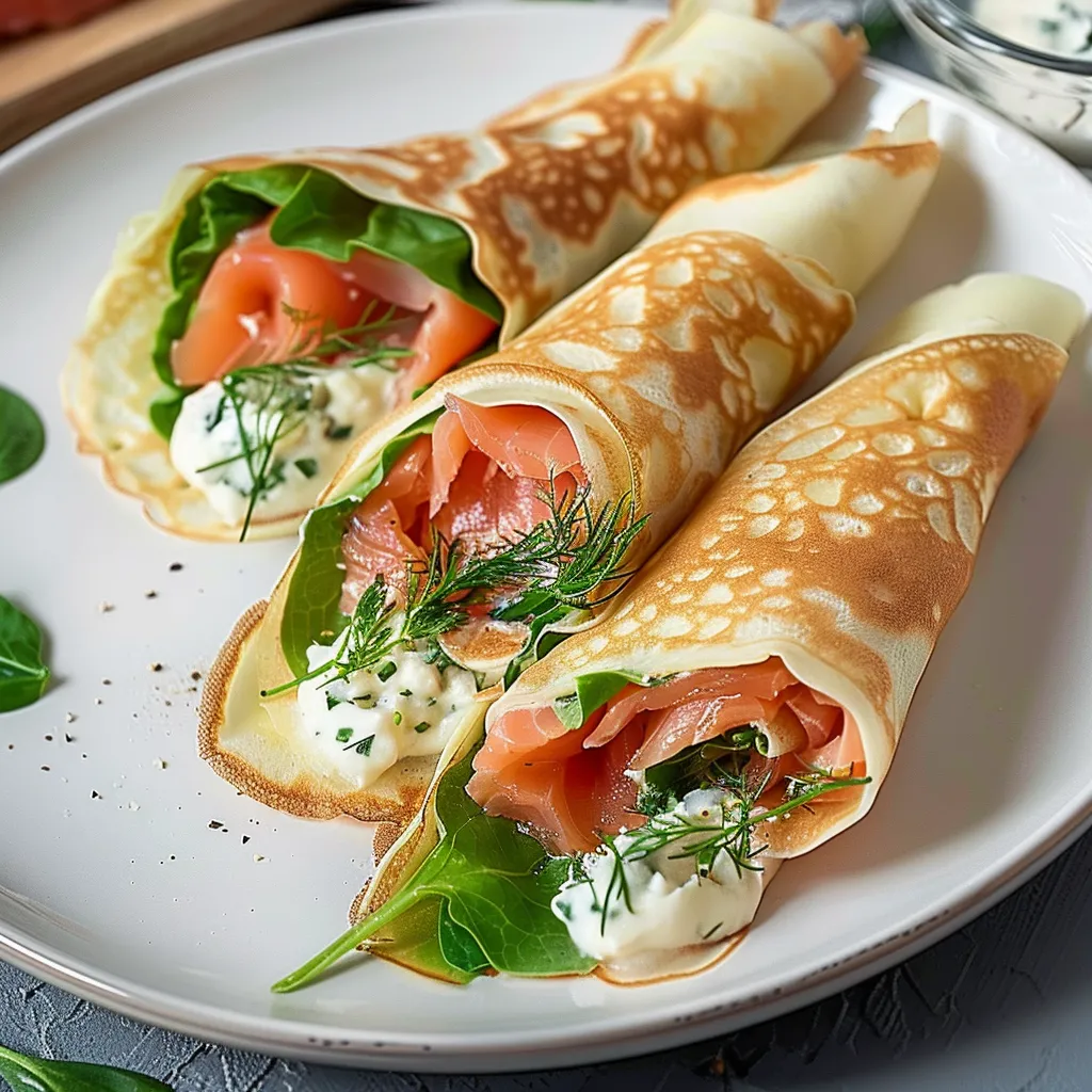 Crêpes bretonnes roulées au saumon fumé à savourer