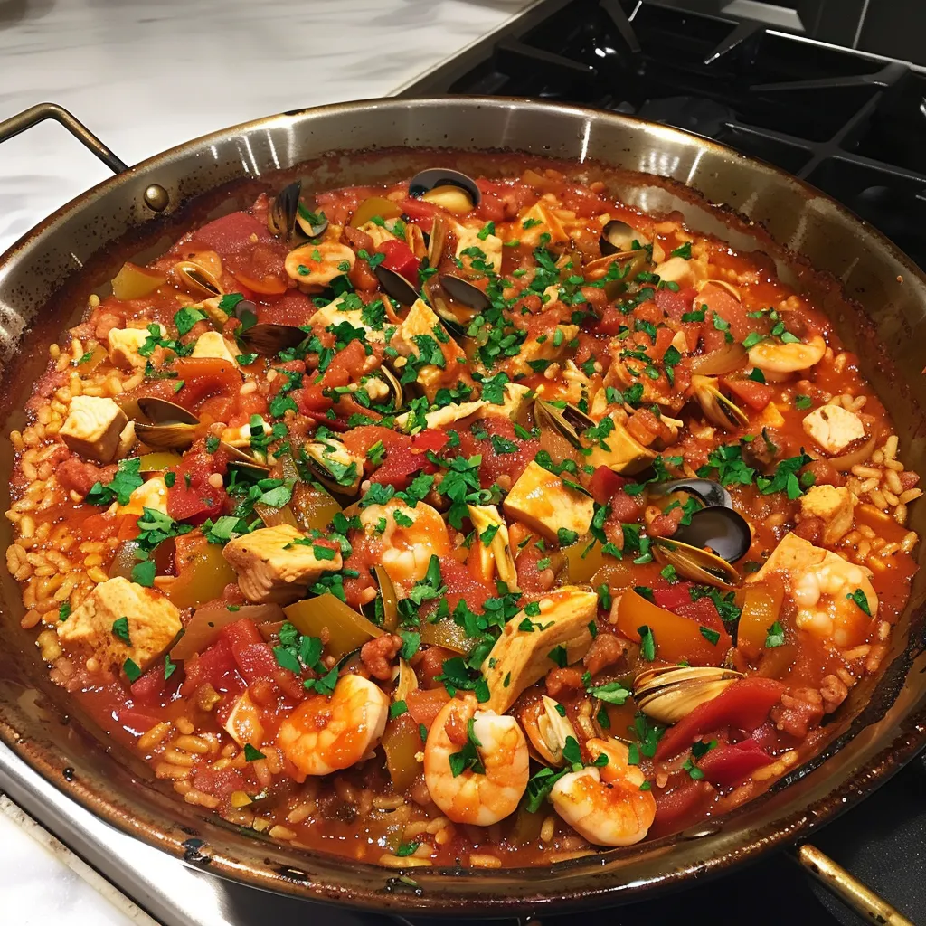 Plat de paëlla généreux et gourmand