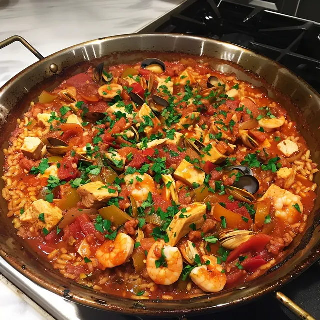 Plat de paëlla généreux et gourmand